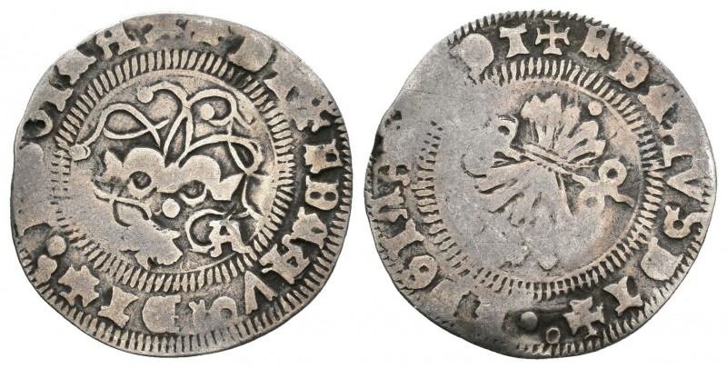 Fernando e Isabel (1474-1504). 1/2 real. Coruña. (Cal-432 variante). Anv.: Vener...