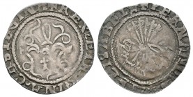Fernando e Isabel (1474-1504). 1/2 real. Sevilla. (Cal-no la cita). Ag. 1,38 g. Sin marca de ceca. Armiño en anverso. Nombre de los reyes en reverso. ...