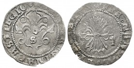 Fernando e Isabel (1474-1504). 1/2 real. Sevilla. (Cal-483 variante). Ag. 1,11 g. Con S en anverso y armiño en reverso. Leves oxidaciones. Rara. MBC-....