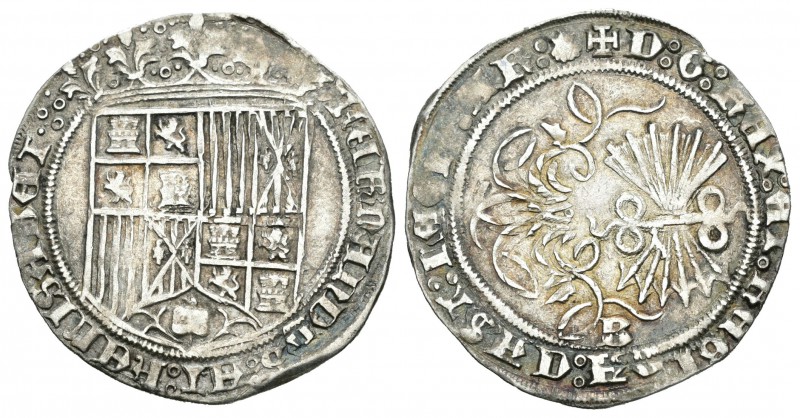 Fernando e Isabel (1474-1504). 1 real. Burgos. (Cal-287). Ag. 3,38 g. Venera al ...