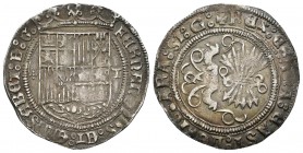 Fernando e Isabel (1474-1504). 1 real. Toledo. (Cal-411). Ag. 3,35 g. Cruz de puntos y T a los lados del escudo. MBC+. Est...90,00.