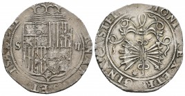 Fernando e Isabel (1474-1504). 2 reales. Sevilla. S. (Cal-266). Ag. 6,81 g. Estrella en reverso. MBC+. Est...160,00.