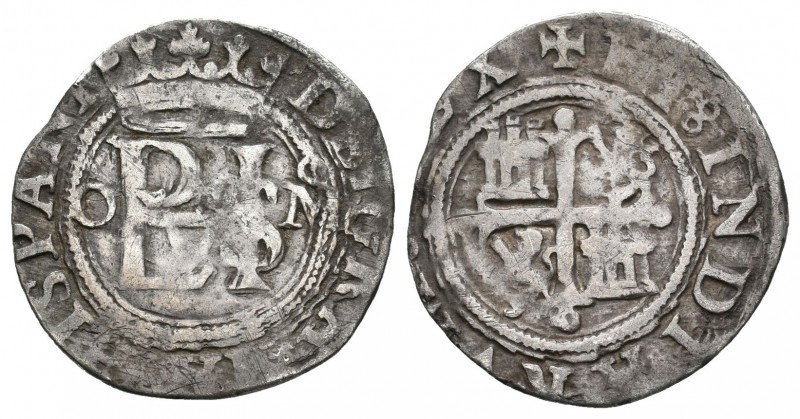 Felipe II (1556-1598). 1/2 real. México. O. (Cal-718). Ag. 1,47 g. Monograma ent...