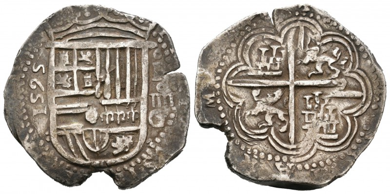 Felipe II (1556-1598). 4 reales. 1595. Granada. F. (Cal-303). Ag. 13,49 g. Rara....