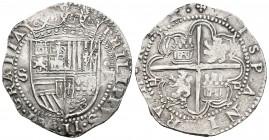 Felipe II (1556-1598). 4 reales. Sevilla. (Cal-392). Ag. 13,54 g. Doble ensayador d cuadrada en reverso. Leyendas completas. MBC+. Est...220,00.