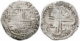 Felipe II (1556-1598). 8 reales. Potosí. R. (Cal-126). Ag. 26,86 g. Valor VIII. Visible el nombre del rey. MBC+. Est...220,00.