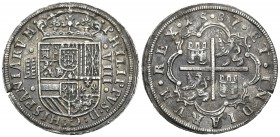 Felipe II (1556-1598). 8 reales. 1587. Segovia. (Cal-181). Ag. 26,75 g. HISPANIARVM. Acueducto de seis arcos de dos pisos. Leyenda y fecha separada po...