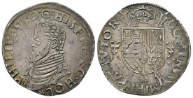 Felipe II (1556-1598). 1/5 escudo. Sin fecha. Dordrecht. (Vic-925). (Gh-212.11a). Ag. Busto con toisón. MBC+. Est...140,00.