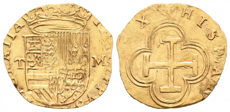 Felipe II (1556-1598). 1 escudo. Toledo. M. (Cal-122). (Tauler-50). Au. 3,34 g. ...