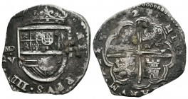 Felipe III (1598-1621). 4 reales. (16)21. Madrid. V. (Cal-216). Ag. 12,98 g. Ceca y ensayador separados por punto, valor en romano y vertical. Visible...