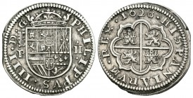 Felipe IV (1621-1665). 2 reales. 1628. Segovia. P. (Cal-933). Ag. 6,83 g. Final de riel. EBC-. Est...200,00.