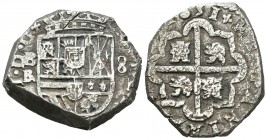 Felipe IV (1621-1665). 8 reales. 1651. Burgos. B/R. (Cal-250, indica 'sin precio'). (Cy-6415). Ag. 25,59 g. Sin punto entre ceca y ensayador, valor en...