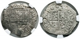 Felipe IV (1621-1665). 8 reales. 1642. Madrid. B. (Cal-284). Ag. 27,46 g. Fecha completa. Valor 8 y ceca en posición vertical. Leyendas visibles casi ...