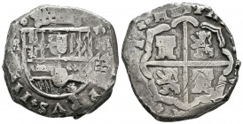 Felipe IV (1621-1665). 8 reales. (165)1. Madrid. A. (Cal-292). Ag. 27,74 g. Marca de ceca MD vertical y valor VIII. Muy rara. BC+. Est...400,00.