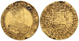 Felipe IV (1621-1665). Doble soberano. 1646. Amberes. (Vic-1536). (Delmonte-169). (Tauler-855). Au. Defecto de acuñación en el canto. Rara. MBC+. Est....