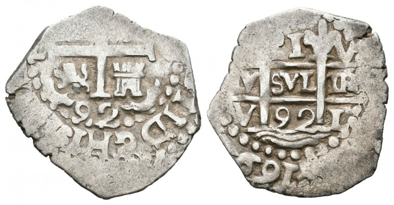 Carlos II (1665-1700). 1 real. 1692. Lima. V. (Cal-682). Ag. 2,62 g. Doble ensay...