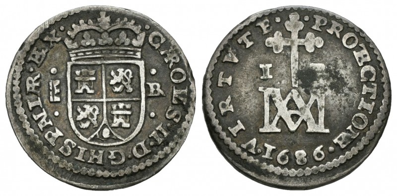 Carlos II (1665-1700). 1 real. 1686. Segovia. BR. (Cal-751). Ag. 2,72 g. Tipo Ma...