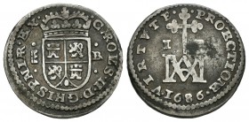 Carlos II (1665-1700). 1 real. 1686. Segovia. BR. (Cal-751). Ag. 2,72 g. Tipo María. Rara. MBC/MBC-. Est...140,00.