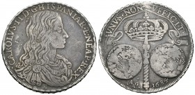Carlos II (1665-1700). Ducado. 1684. Nápoles. AG/A. (Vic-191). (Mir-292). Ag. 27,84 g. Rara. MBC. Est...400,00.