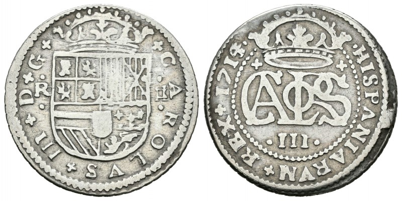Carlos III, Pretendiente. 2 reales. 1714/3. Barcelona. (Cal-30, sin sobrefecha)....