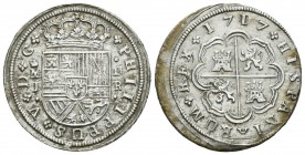Felipe V (1700-1746). 2 reales. 1717. Madrid. J. (Cal-1244). Ag. 5,83 g. MBC+. Est...110,00.