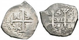 Felipe V (1700-1746). 4 reales. 1701. Lima. H. (Cal-967). Ag. 13,32 g. Doble fecha, una parcialmente visible. Rara. MBC-. Est...200,00.