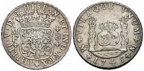Felipe V (1700-1746). 8 reales. 1745. México. MF. (Cal-798). Ag. 26,83 g. MBC+. Est...200,00.