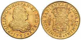 Felipe V (1700-1746). 4 escudos. 1745. México. MF. (Cal-251). Au. 13,46 g. Pleno brillo original. Magnífico ejemplar. Muy rara, aún más en esta conser...