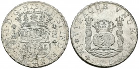 Fernando VI (1746-1759). 8 reales. 1756. Lima. JM. (Cal-315). Ag. 26,73 g. Punto sobre las dos LMA. Ligeras oxidaciones, aun así magnífico ejemplar. P...