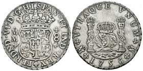Fernando VI (1746-1759). 8 reales. 1756. México. MM. (Cal-340). Ag. 27,01 g. Buen ejemplar. MBC+. Est...300,00.