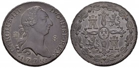 Carlos III (1759-1788). 8 maravedís. 1772. Segovia. (Cal-1882). Ae. 12,06 g. Pátina oscura. Escasa en esta conservación. EBC-. Est...200,00.