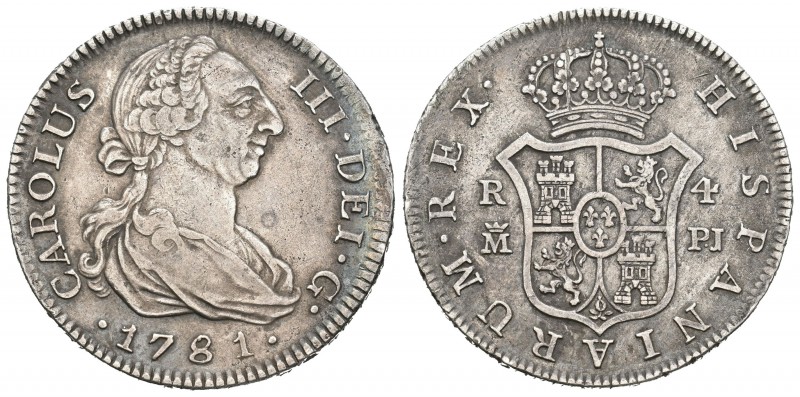 Carlos III (1759-1788). 4 reales. 1781. Madrid. PJ. (Cal-1113). Ag. 13,19 g. Ray...