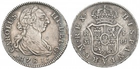 Carlos III (1759-1788). 4 reales. 1781. Madrid. PJ. (Cal-1113). Ag. 13,19 g. Rayita en la corona. MBC+. Est...120,00.