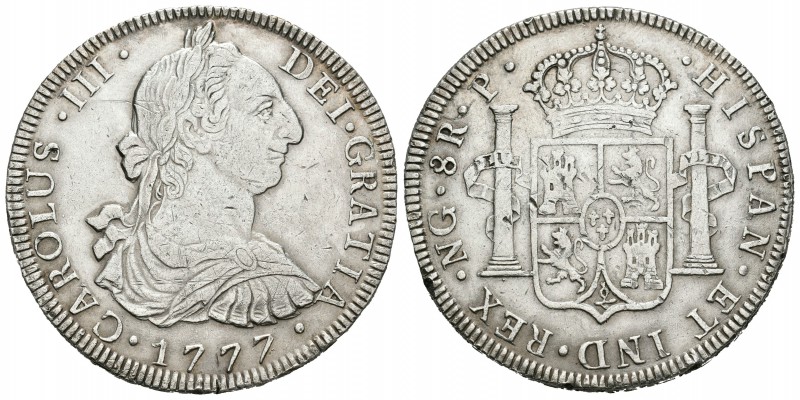 Carlos III (1759-1788). 8 reales. 1777. Guatemala. P. (Cal-825). Ag. 26,73 g. Go...