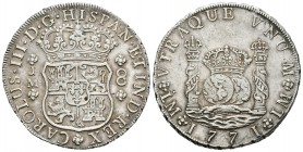 Carlos III (1759-1788). 8 reales. 1771. Lima. JM. (Cal-848). Ag. 26,91 g. Punto sobre la primera LMA. MBC+. Est...250,00.