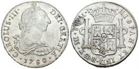 Carlos III (1759-1788). 8 reales. 1780. Lima. MJ. (Cal-861). Ag. 26,89 g. Restos de brillo original. EBC-/MBC+. Est...170,00.