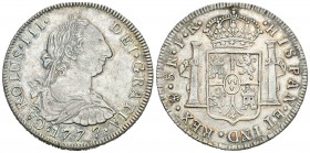 Carlos III (1759-1788). 8 reales. 1777. Potosí. PR. (Cal-978). Ag. 26,89 g. Muy escasa en esta conservación. EBC/EBC+. Est...650,00.