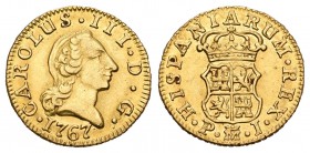Carlos III (1759-1788). 1/2 escudo. 1767. Madrid. PJ. (Cal-761). Au. 1,75 g. MBC+. Est...150,00.