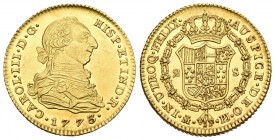 Carlos III (1759-1788). 2 escudos. 1773. Madrid. PJ. (Cal-446). Au. 6,76 g. Brillo original. SC-. Est...550,00.