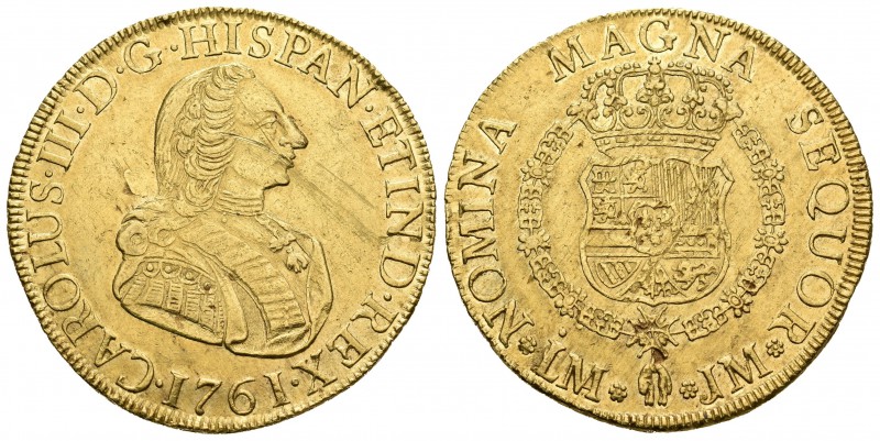 Carlos III (1516-1556). 8 escudos. 1761. Lima. JM. (Cal-9). (Cal onza-673). Au. ...