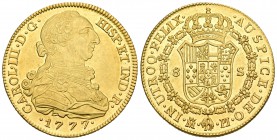 Carlos III (1759-1788). 8 escudos. 1777. Madrid. PJ. (Cal-58). (Cal onza-729). Au. 27,02 g. Magnífico ejemplar con brillo original. EBC+/SC. Est...350...