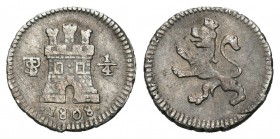 Carlos IV (1788-1808). 1/4 real. 1808. Potosí. (Cal-1425). Ag. 0,83 g. MBC. Est...65,00.