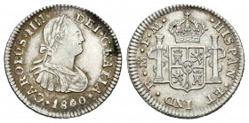 Carlos IV (1788-1808). 1/2 real. 1800/799. México. FM. (Cal-1294 variante). Ag. 1,67 g. Sobrefecha. Escasa en esta conservación. EBC/SC-. Est...110,00...