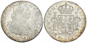 Carlos IV (1788-1808). 8 reales. 1794. Guatemala. M. (Cal-623). Ag. 27,27 g. Atractiva. Brillo original. Rara en esta conservación. EBC+/SC. Est...600...