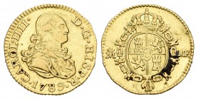Carlos IV (1788-1808). 1/2 escudo. 1789. Madrid. MF. (Cal-609). Au. 1,74 g. Rara. MBC-. Est...400,00.