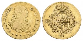 Carlos IV (1788-1808). 1/2 escudo. 1791. Madrid. MF. (Cal-611). Au. 1,72 g. Rara. BC+. Est...400,00.