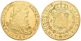 Carlos IV (1788-1808). 8 escudos. 1789. Madrid. MF. (Cal-31). (Cal onza-1009). Au. 27,11 g. Año más raro de la serie. Al parecer se acuñaron 7.000 eje...