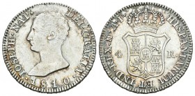 José Napoleón (1808-1814). 4 reales. 1810. Madrid. AI. (Cal-54). Ag. 5,90 g. Brillo original. EBC. Est...80,00.