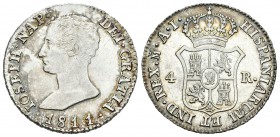 José Napoleón (1808-1814). 4 reales. 1811. Madrid. AI. (Cal-55). Ag. 5,75 g. Brillo original. Escasa en esta conservación. EBC+. Est...120,00.