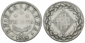 José Napoleón (1808-1814). 1 peseta. 1814. Barcelona. (Cal-51). Ag. 5,29 g. Rara. MBC-. Est...150,00.